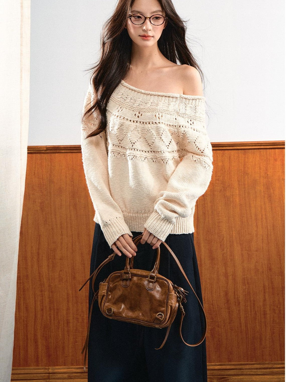 7Shiftin Relaxed Openwork Diamond Pattern Women&