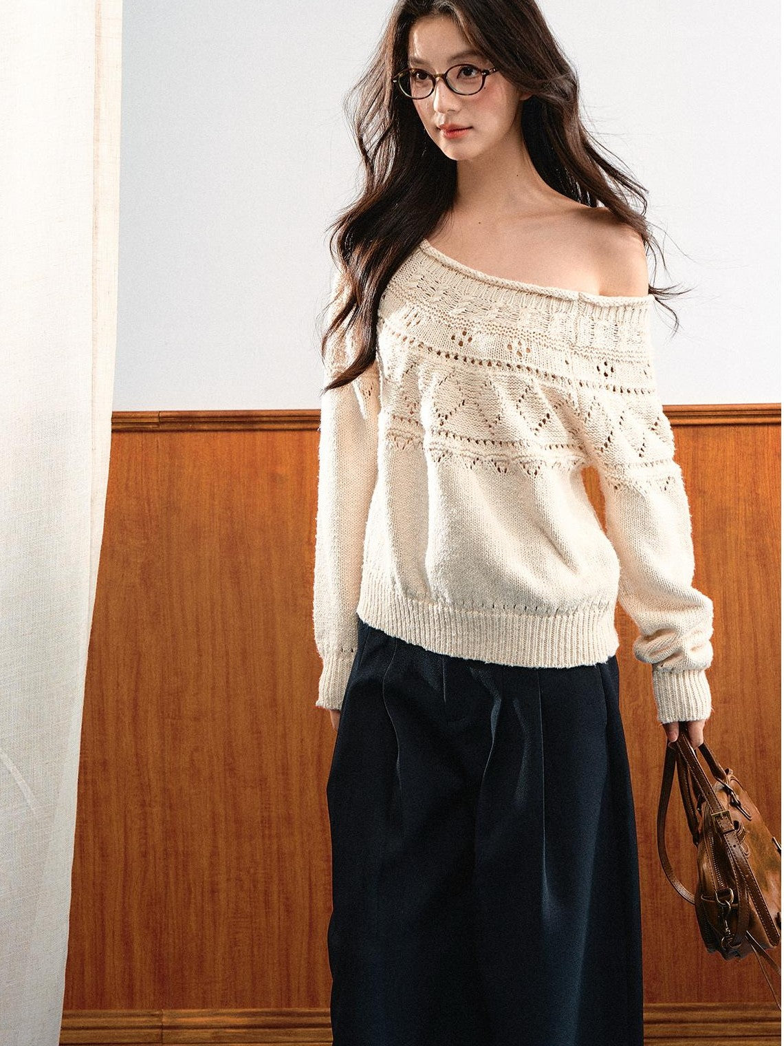 7Shiftin Relaxed Openwork Diamond Pattern Women&