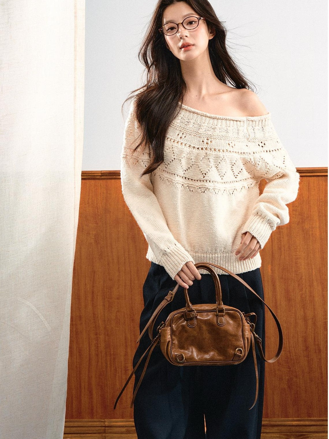 7Shiftin Relaxed Openwork Diamond Pattern Women&