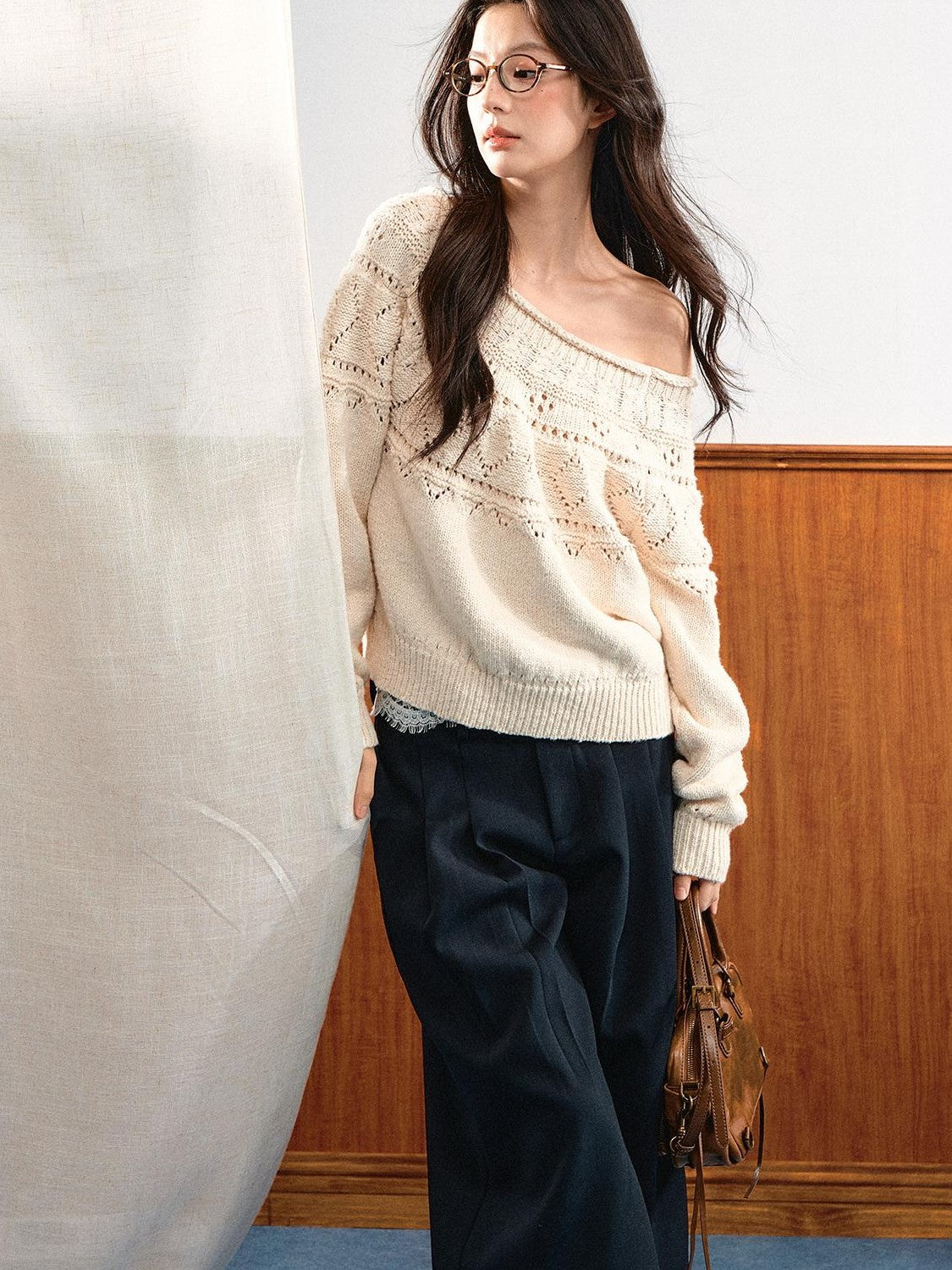 7Shiftin Relaxed Openwork Diamond Pattern Women&
