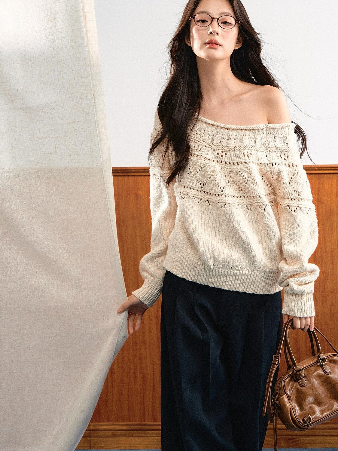 7Shiftin Relaxed Openwork Diamond Pattern Women&