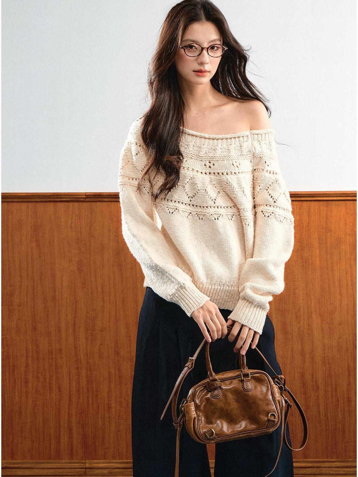 7Shiftin Relaxed Openwork Diamond Pattern Women&