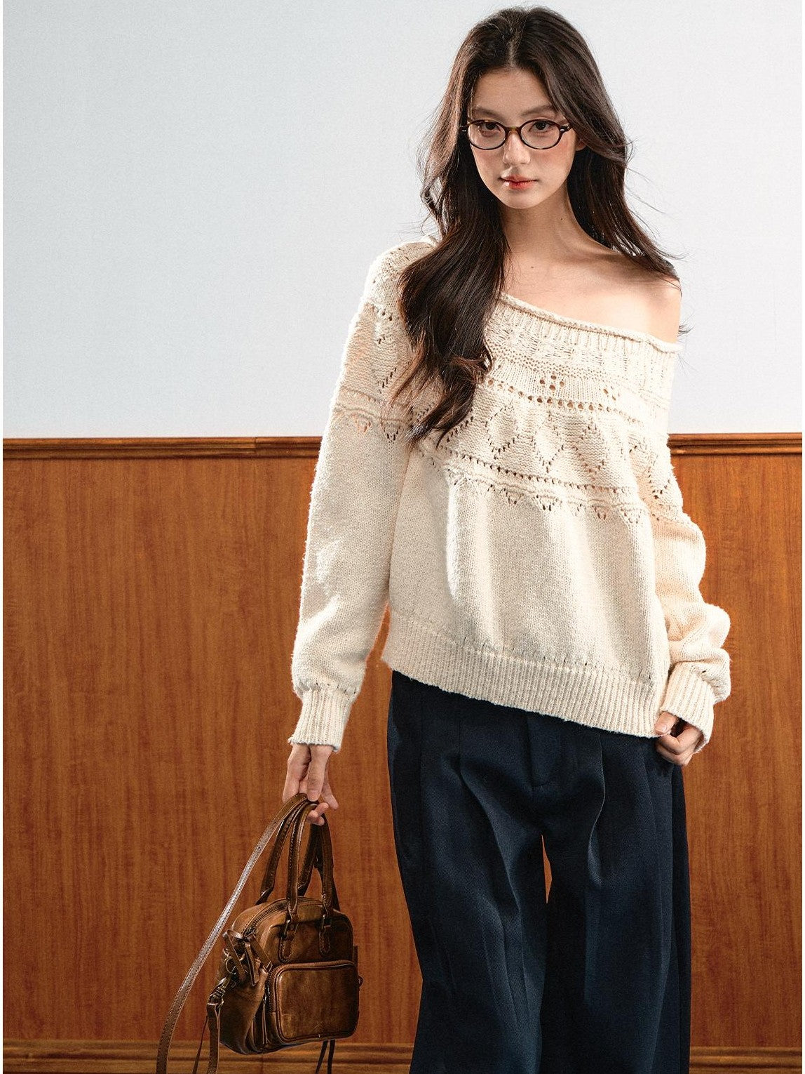 7Shiftin Relaxed Openwork Diamond Pattern Women&