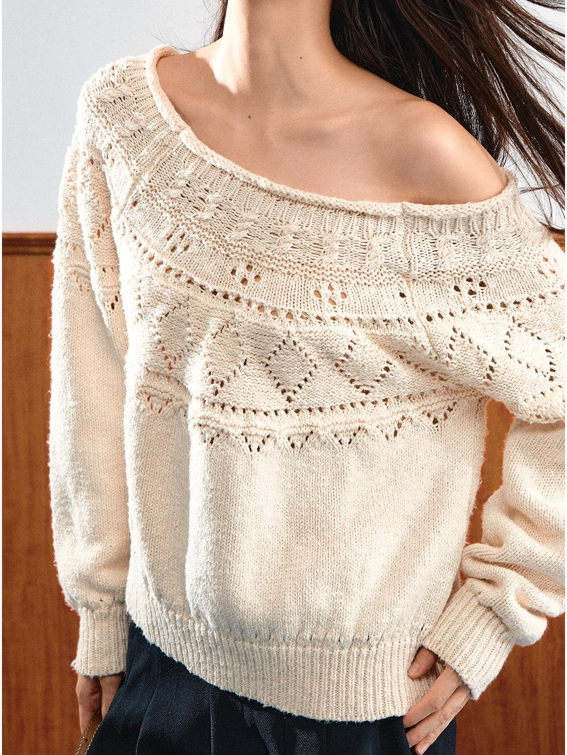 7Shiftin Relaxed Openwork Diamond Pattern Women&