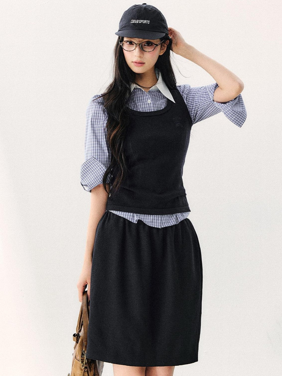 7Shiftin Retro Plaid Turn Collar 3 4 Sleeve Shirt Women&