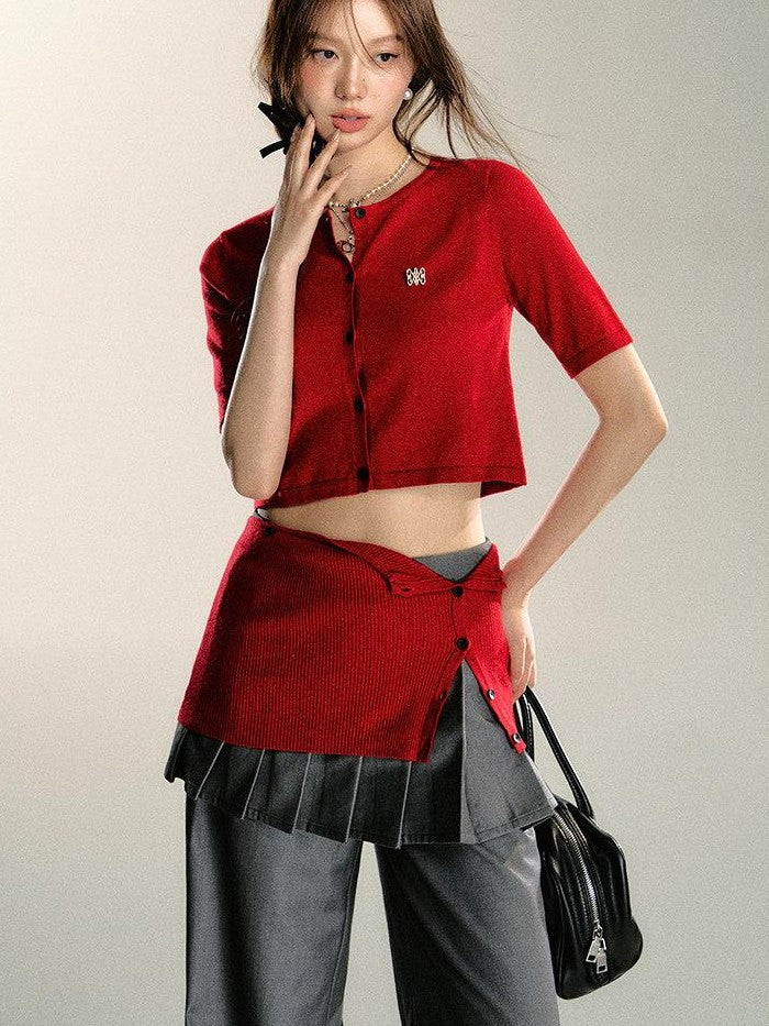 7Shiftin Sexy Two Tone Cropped Buttoned Short Sleeve Women&