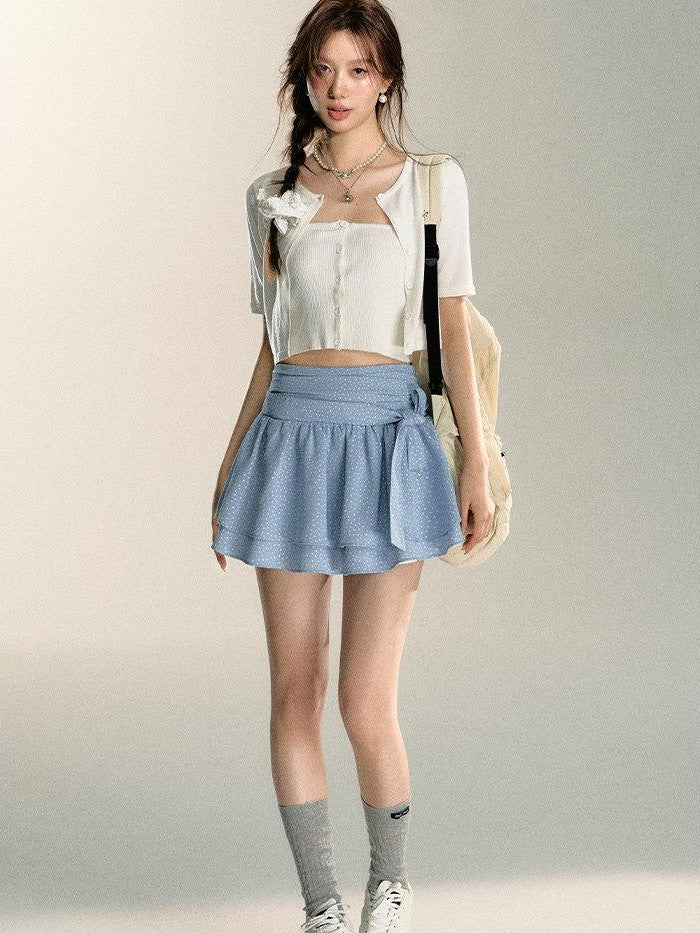 7Shiftin Sexy Two Tone Cropped Buttoned Short Sleeve Women&