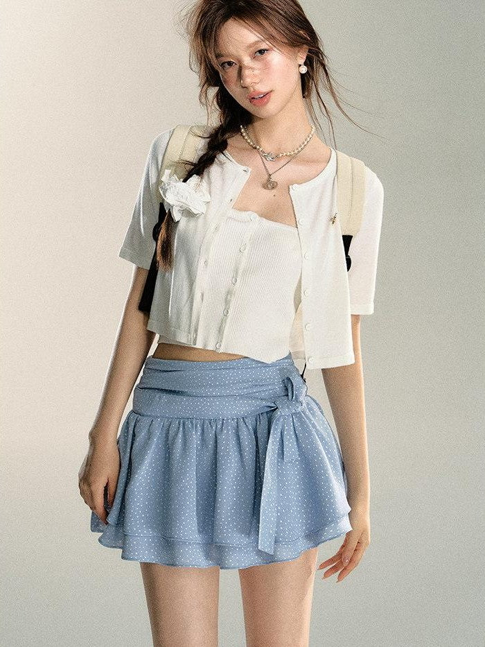 7Shiftin Sexy Two Tone Cropped Buttoned Short Sleeve Women&