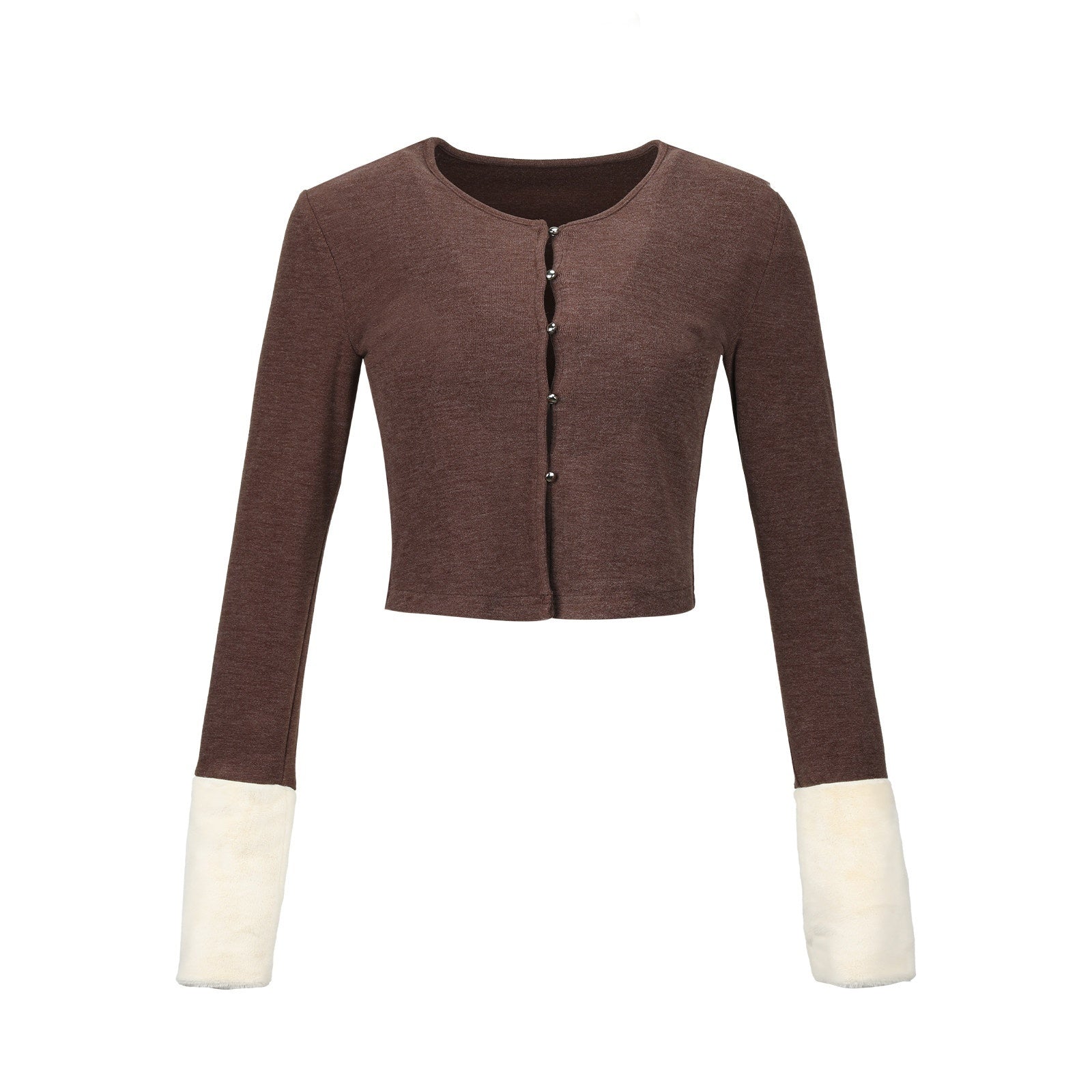 7Shiftin_Solid_Brown_Short_Slim_Low_Round_Neck_Women&
