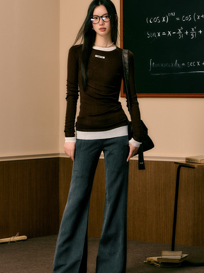 7Shiftin Solid Crewneck Spicy Style Pullover Women&