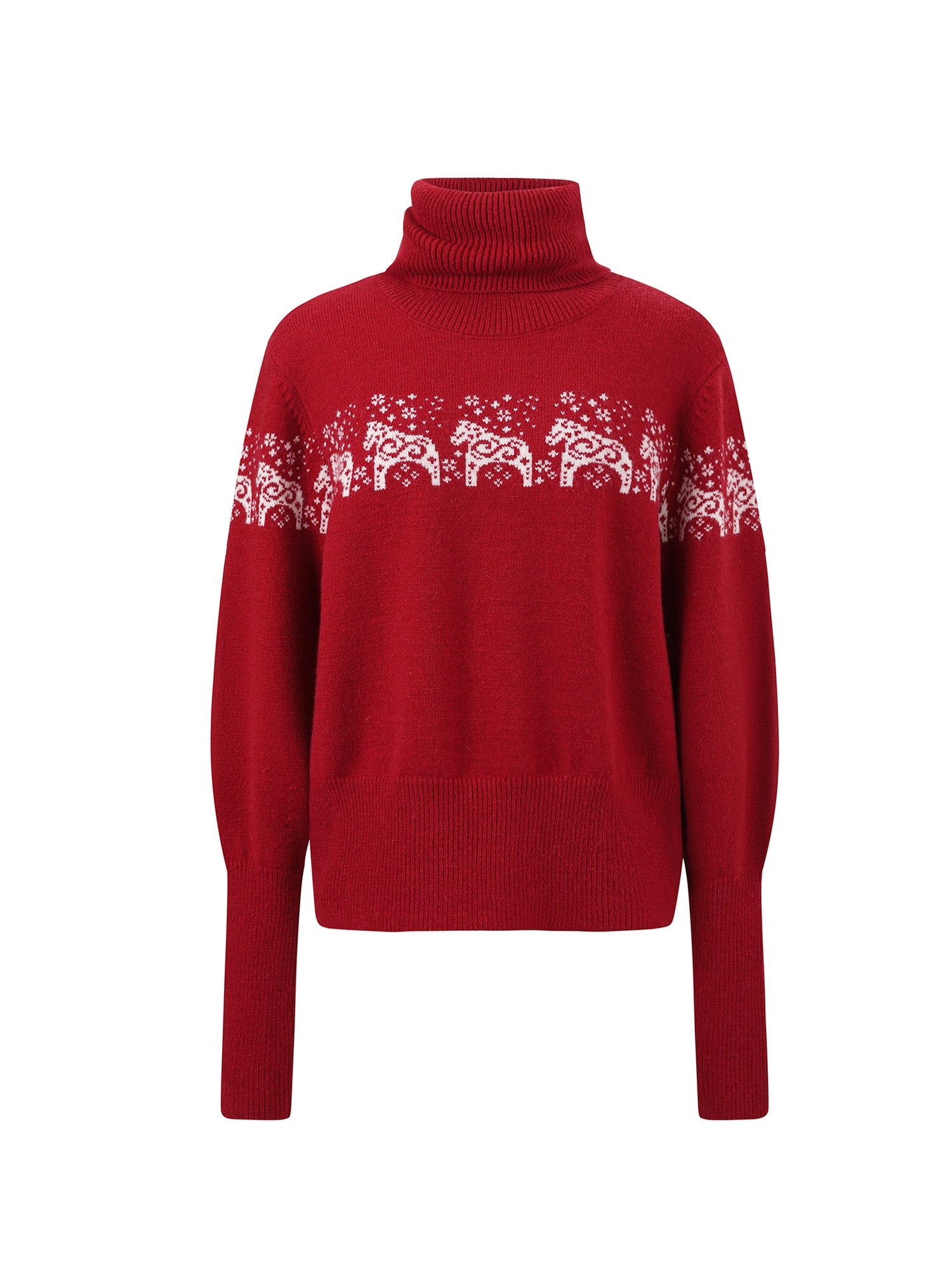 7Shiftin Two Tone Animal High Neck Loose Vintage Knit Women&