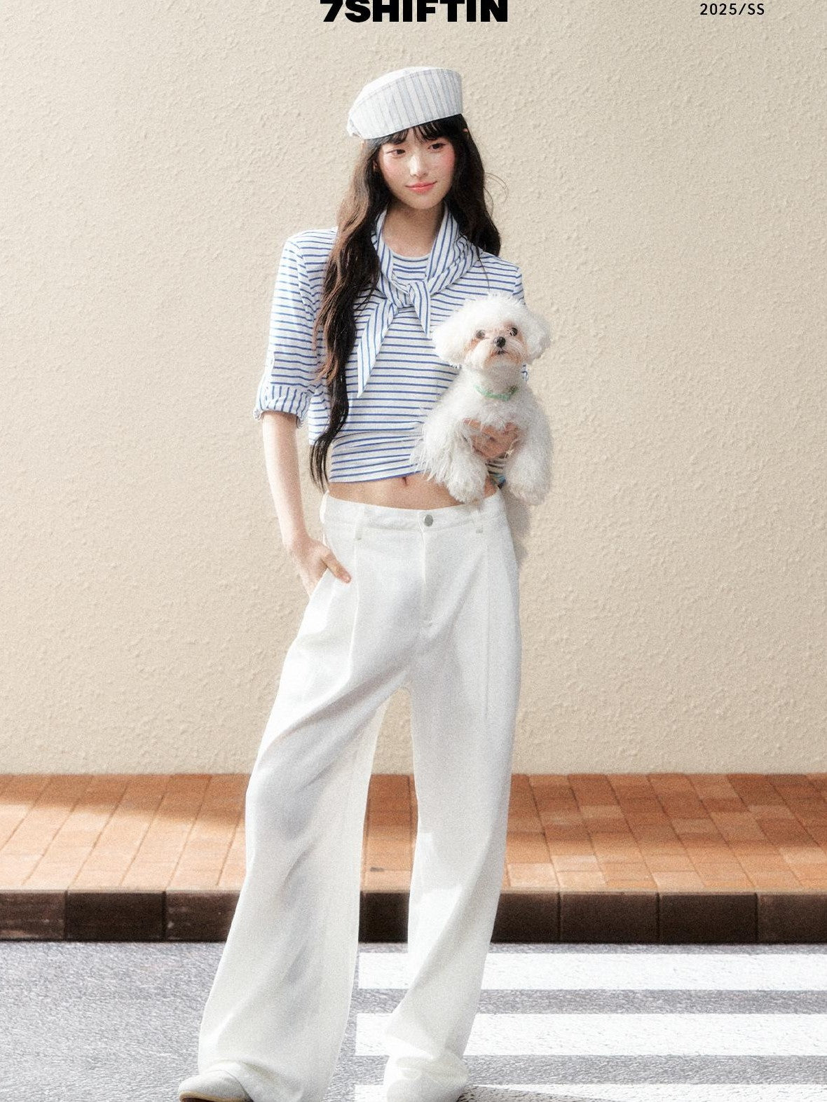 7Shiftin Two Tone Asymmetric Cropped Striped Women&