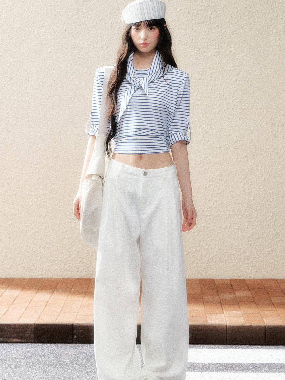 7Shiftin Two Tone Asymmetric Cropped Striped Women&