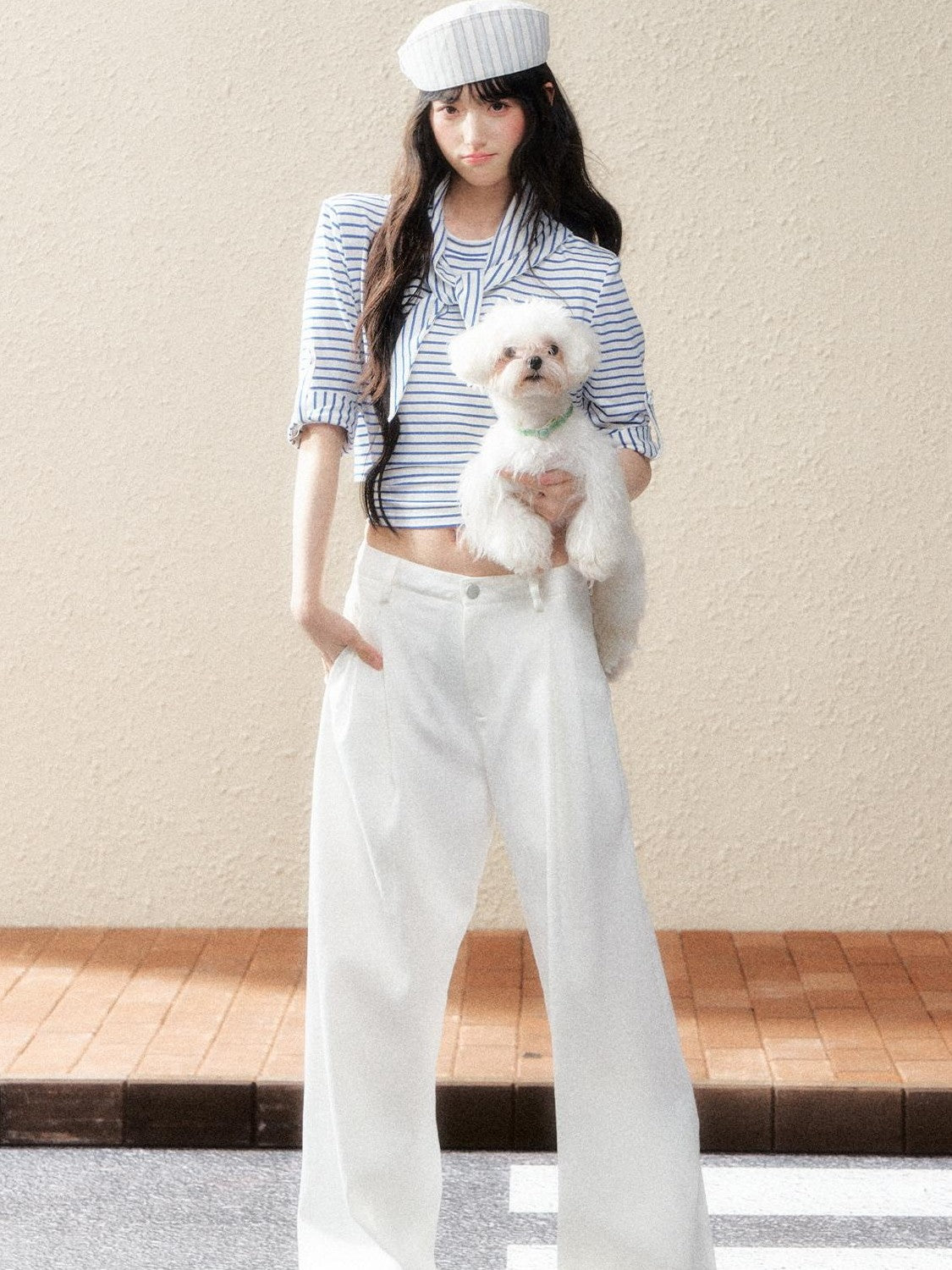 7Shiftin Two Tone Asymmetric Cropped Striped Women&