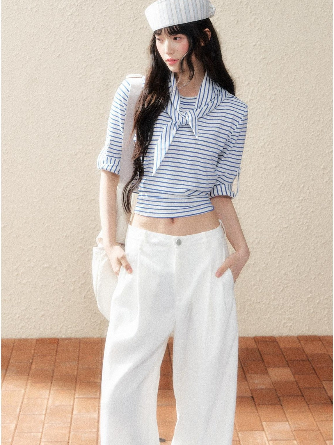 7Shiftin Two Tone Asymmetric Cropped Striped Women&