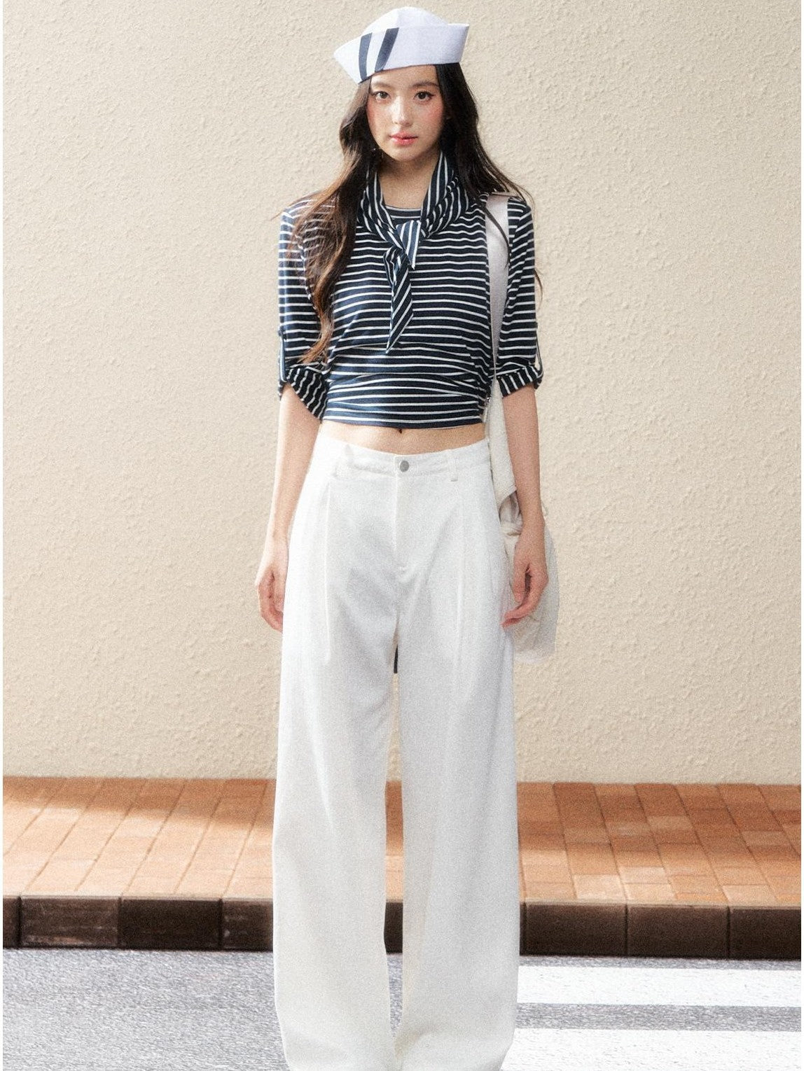 7Shiftin Two Tone Asymmetric Cropped Striped Women&