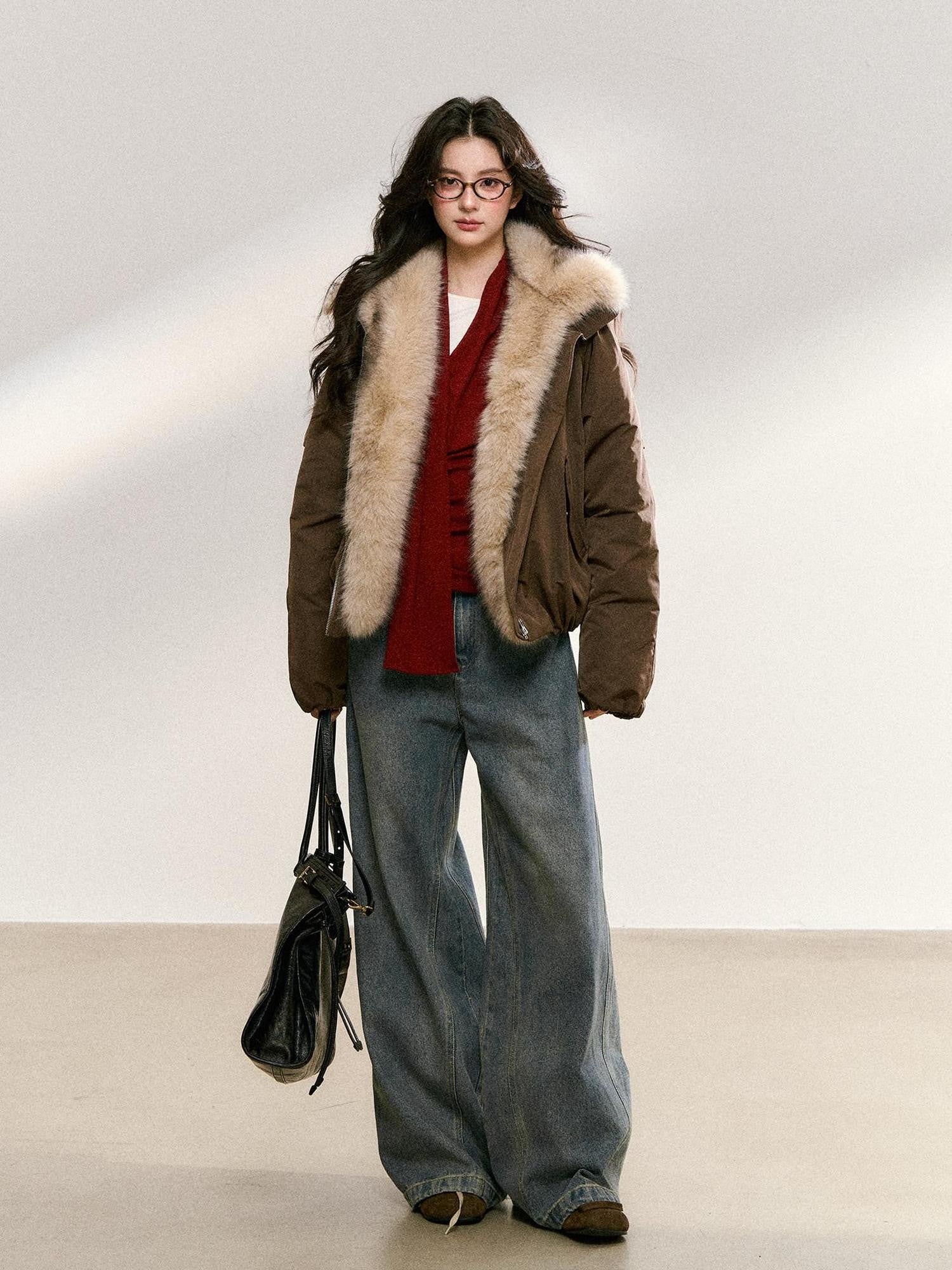 7Shiftin Two Tone Hooded Cropped Zip Front Relaxed Women&