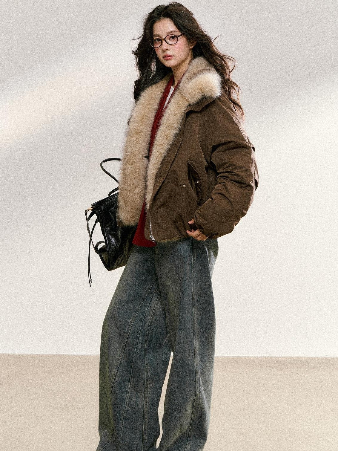 7Shiftin Two Tone Hooded Cropped Zip Front Relaxed Women&