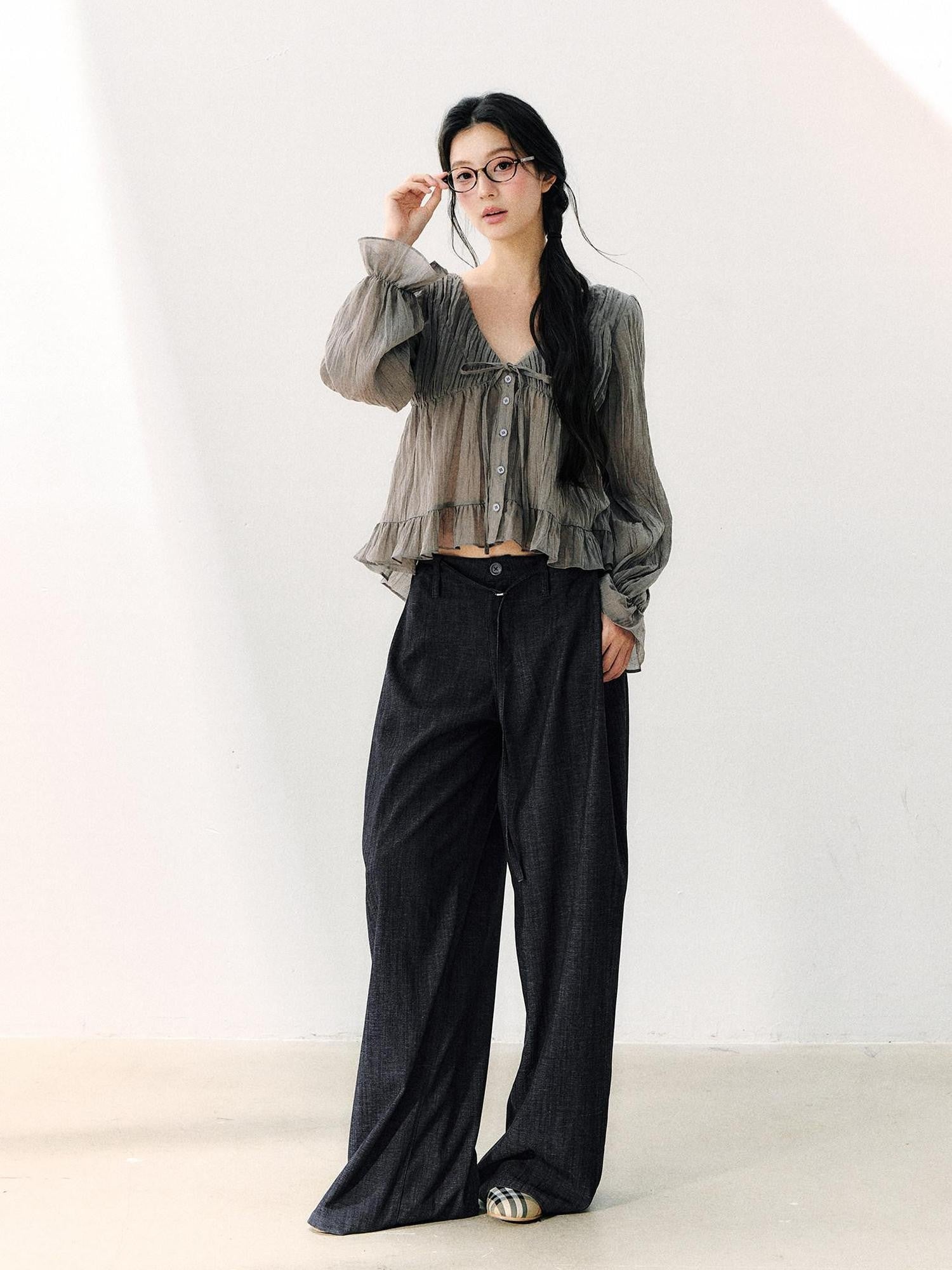 7Shiftin V-neck Ruffle Breathable Loose Women&