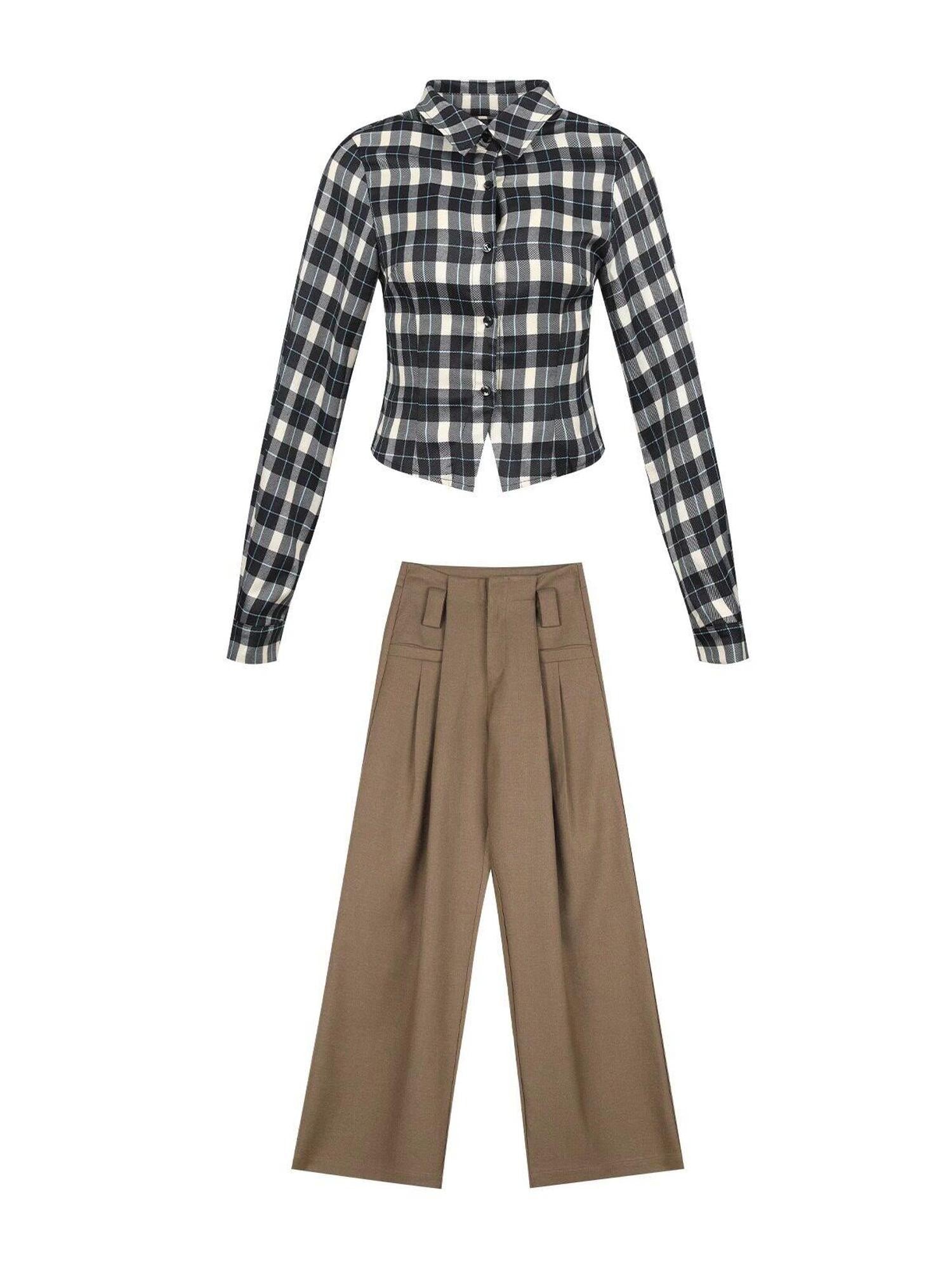 7Shiftin Vintage Plaid Slim Fit Stand Collar Women&