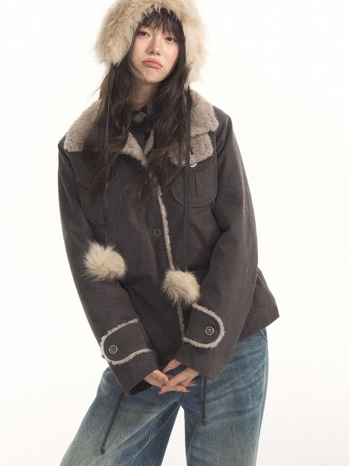 7Shiftin Vintage Utility Fleece Waist Cinch Button Cotton Women&