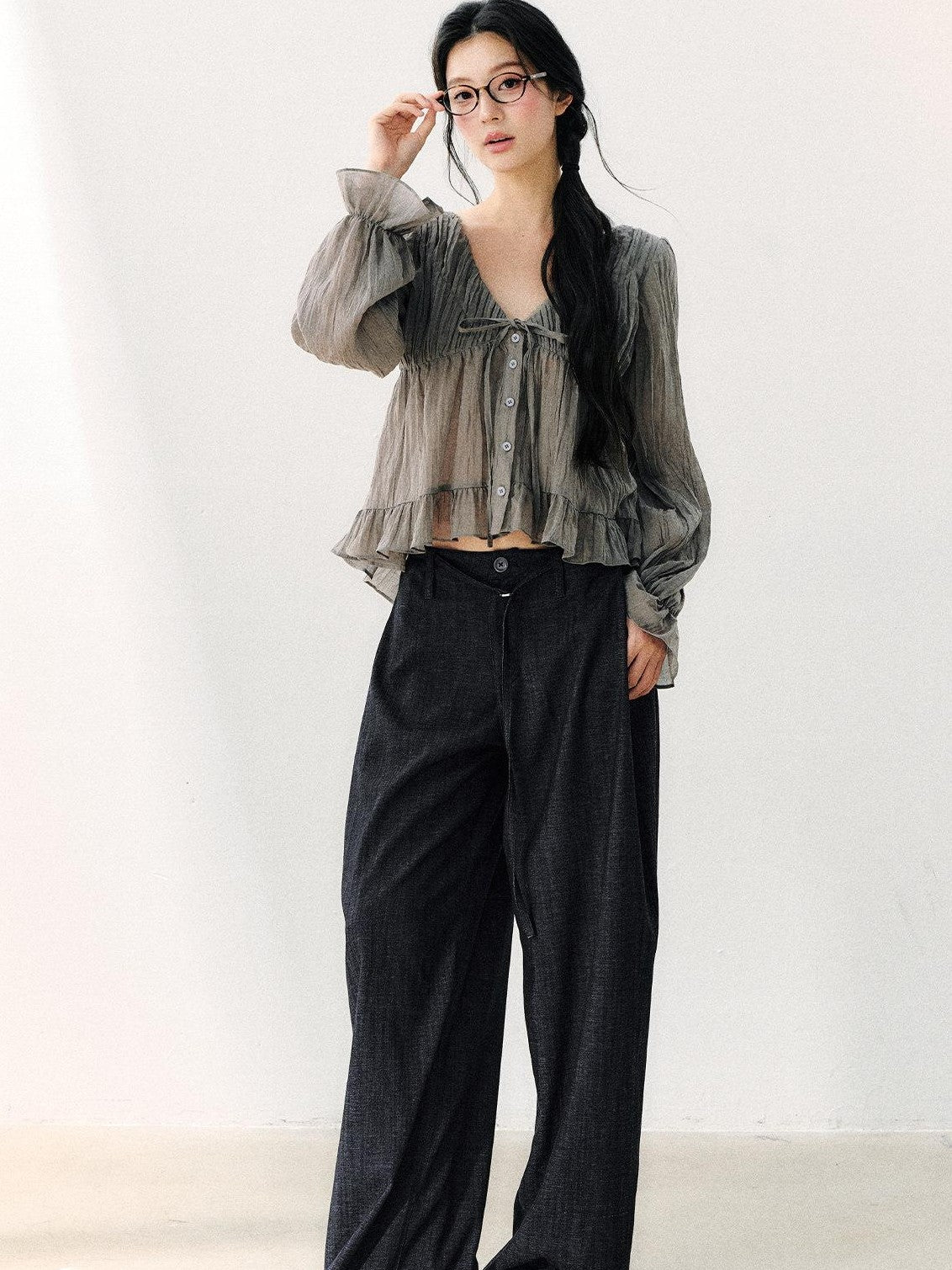 7Shiftin Vintage Washed Pleated Elongating Women&