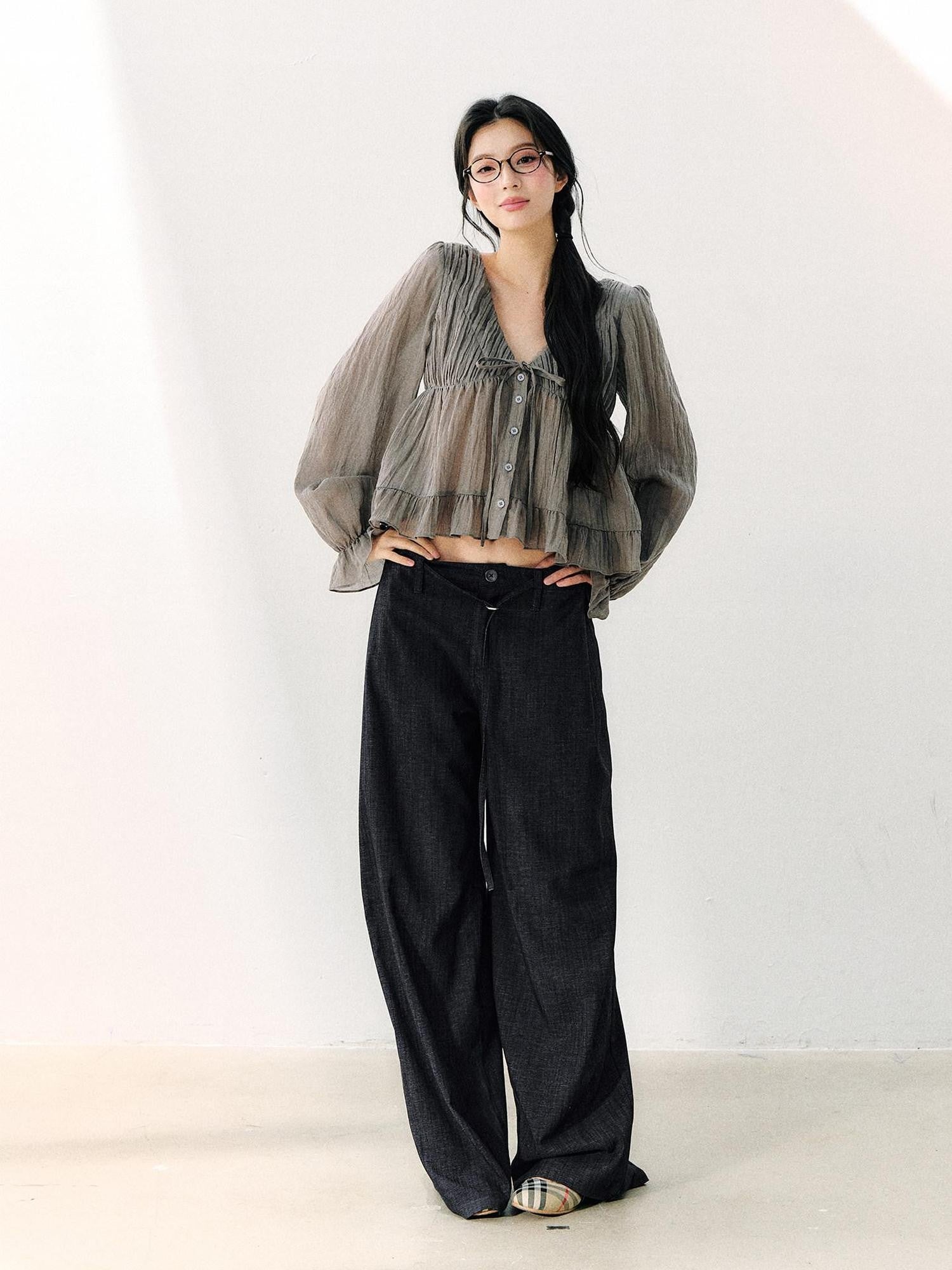 7Shiftin Vintage Washed Pleated Elongating Women&