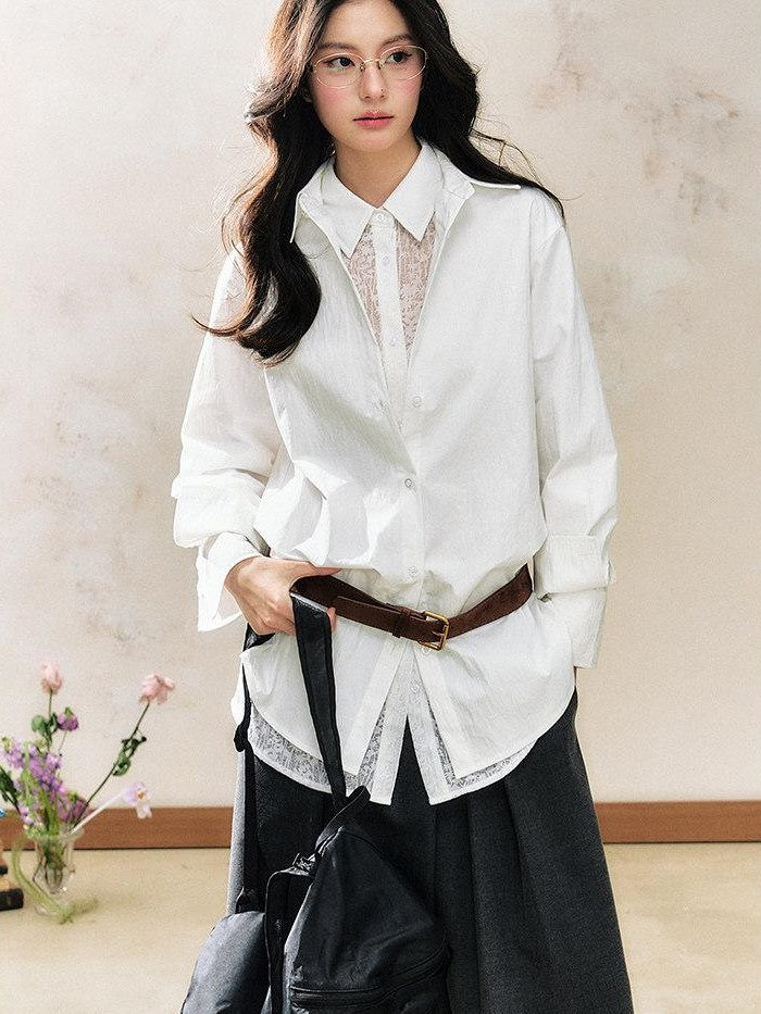 7Shiftin White Polo Collar Lace Original Design Women&