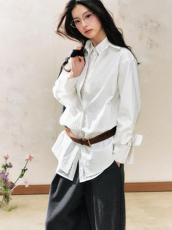 7Shiftin White Polo Collar Lace Original Design Women&