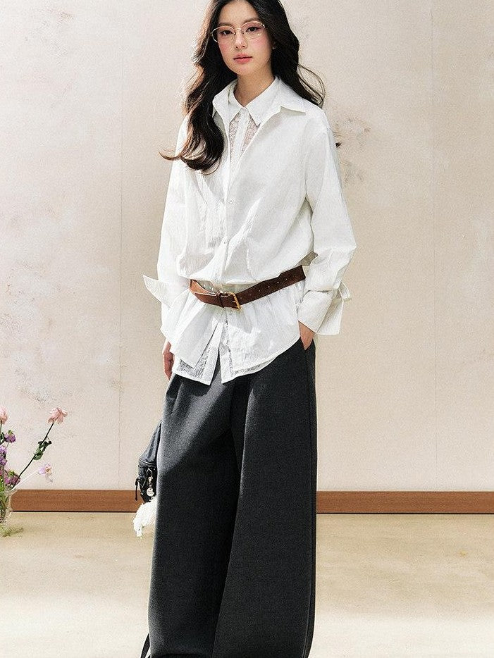 7Shiftin White Polo Collar Lace Original Design Women&