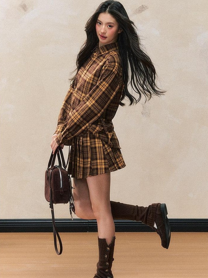 7Shiftin Yellow Plaid Gathered Cuff Slim Top Women&
