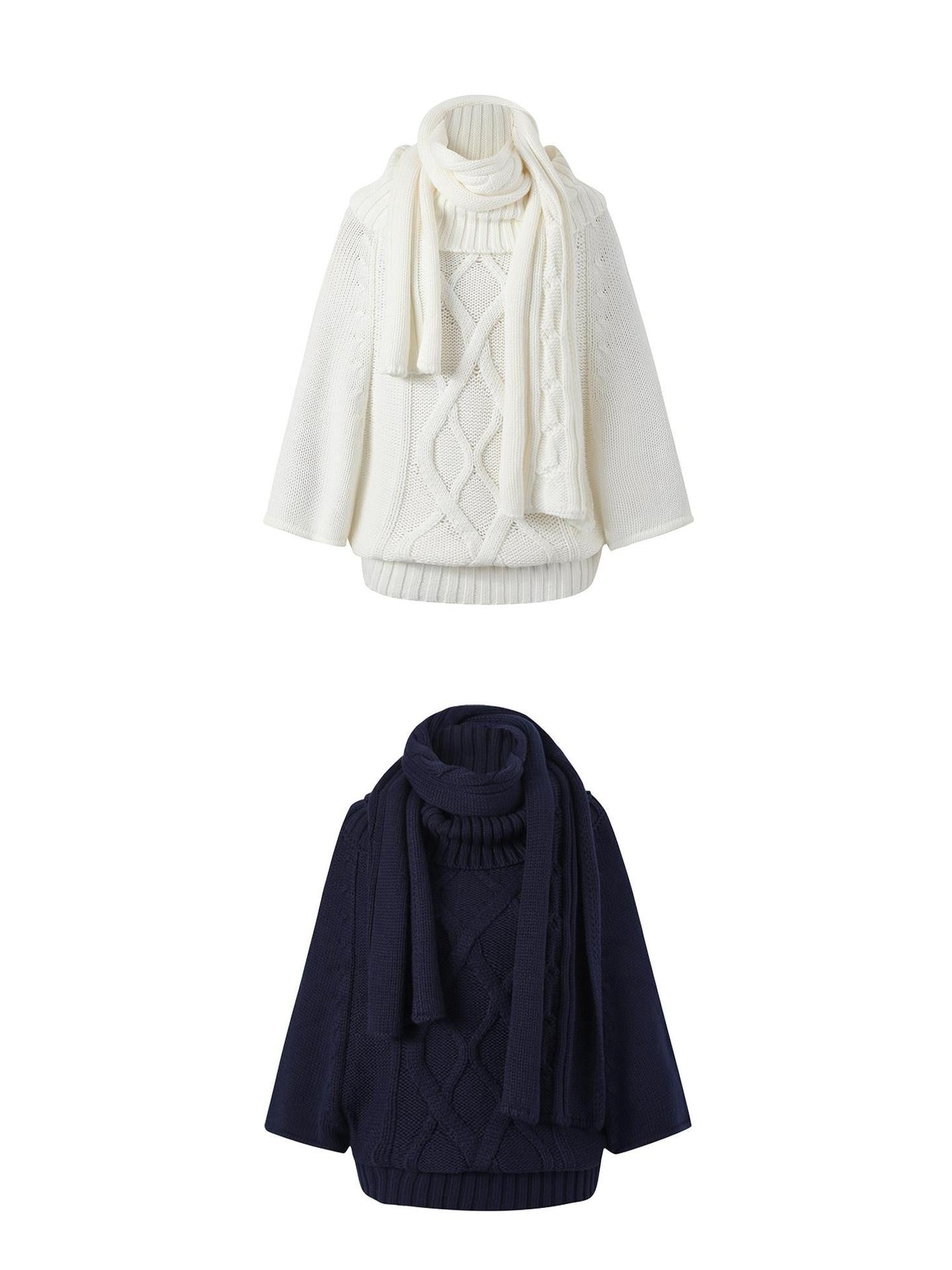 7Shiftin Cozy High Neck Cropped Loose Pullover Knit For Girls White Blue Gray Sweaters