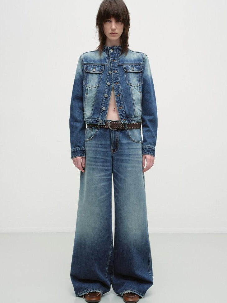 RUN TO THE FUTURE Durable Distressed Cotton Loose Fit Natural Waist Women Zip Fly Straight Jeans