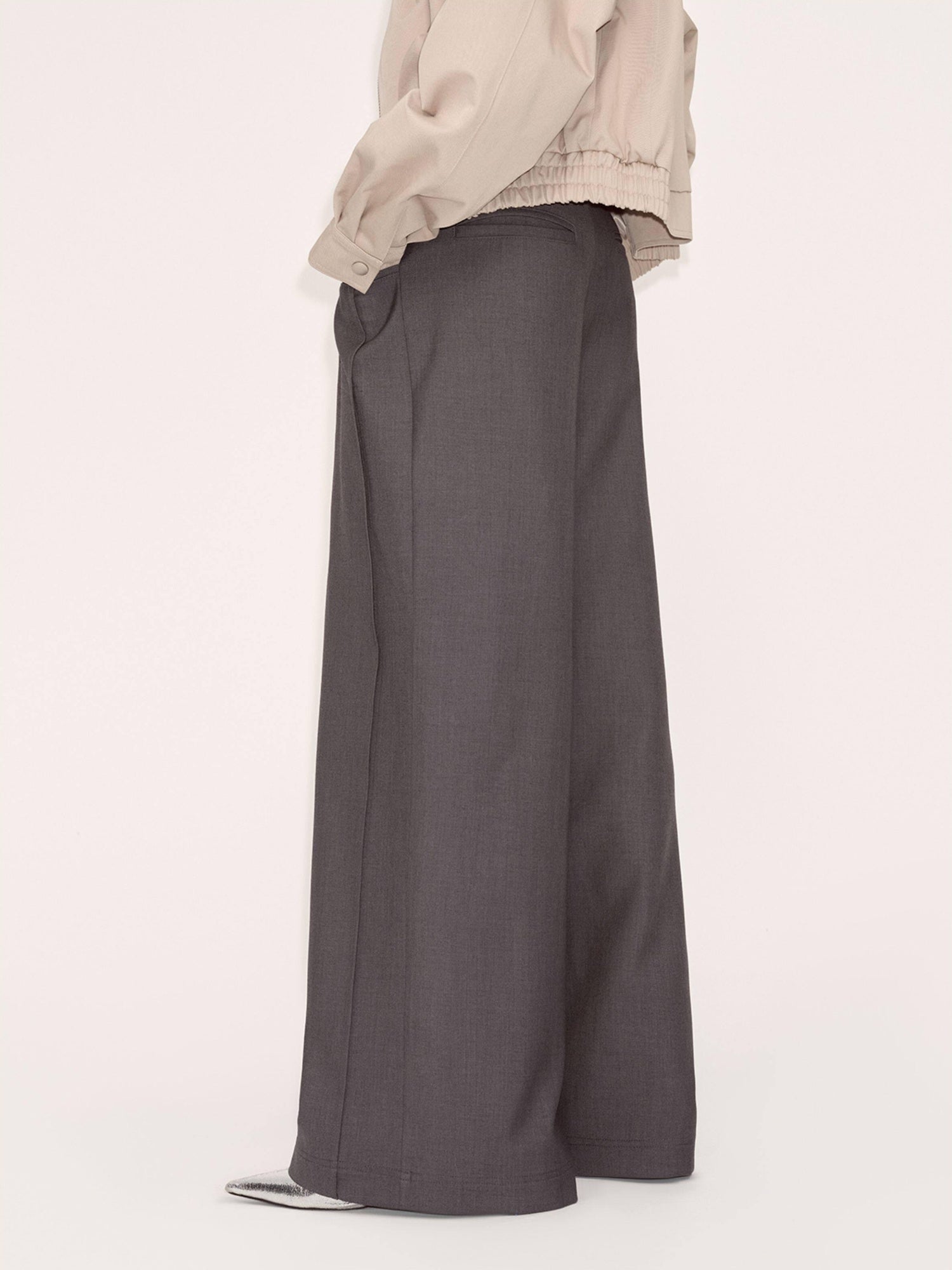 RUN TO THE FUTURE Minimalist Original Low Waist Women High Gray Poly Viscose Wide-Leg Pants