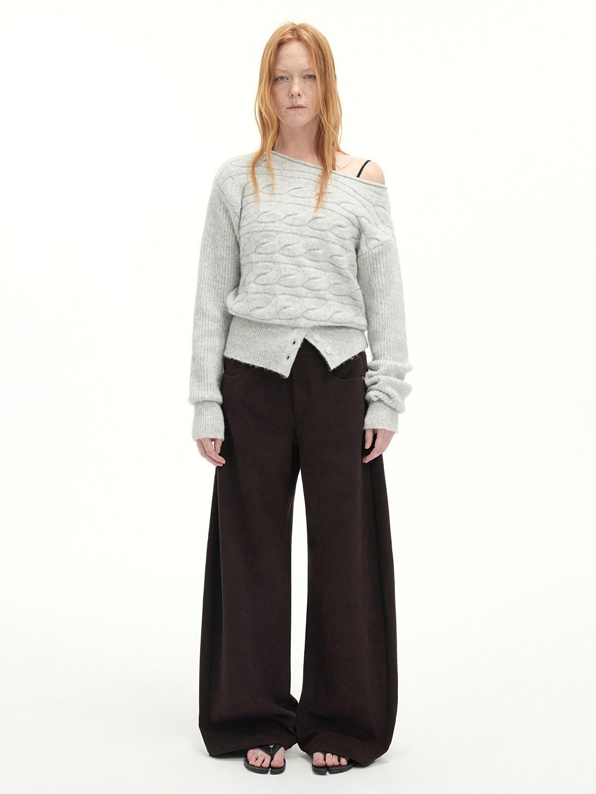 RUN TO THE FUTURE Casual Mid Low Waist Zip Fly Polyester Women Deep Brown Wide-Leg Pants