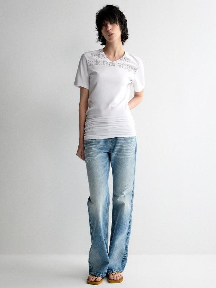 RUN TO THE FUTURE Moisture Wicking V-neck Slim Fit Creative Print Modal Short Sleeve T-Shirts