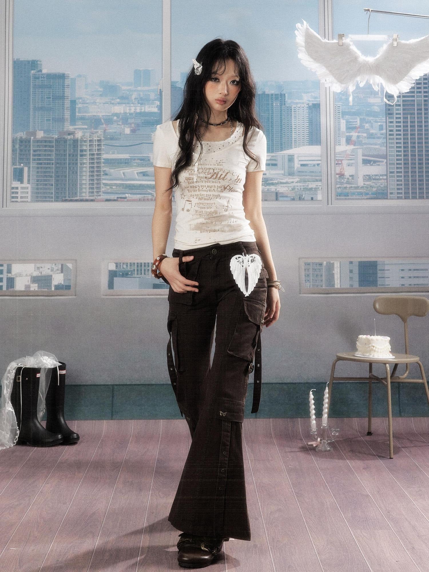 ALL iN plan Soft Lyocell Casual Round Neck A Line Sleeve Women Letter Print Offwhite Tshirt