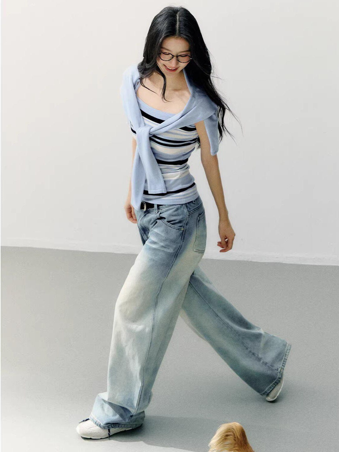 7Shiftin Breathable Striped Two Piece Cardigan Pullover Women Casual Long Sleeve T-Shirts