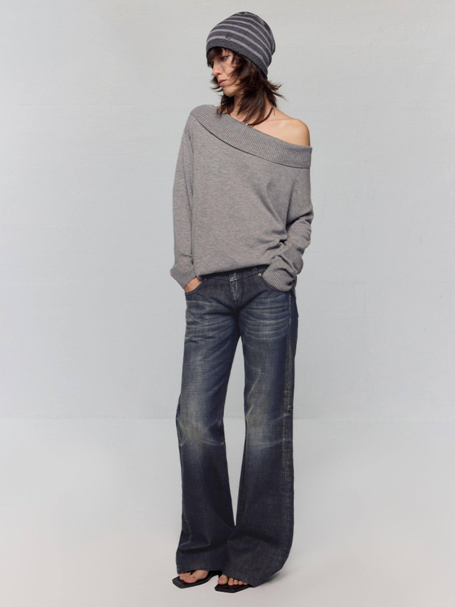 RUN TO THE FUTURE Washed Low Rise Loose Fit Casual Womens Black Stretch Denim Straight Jeans
