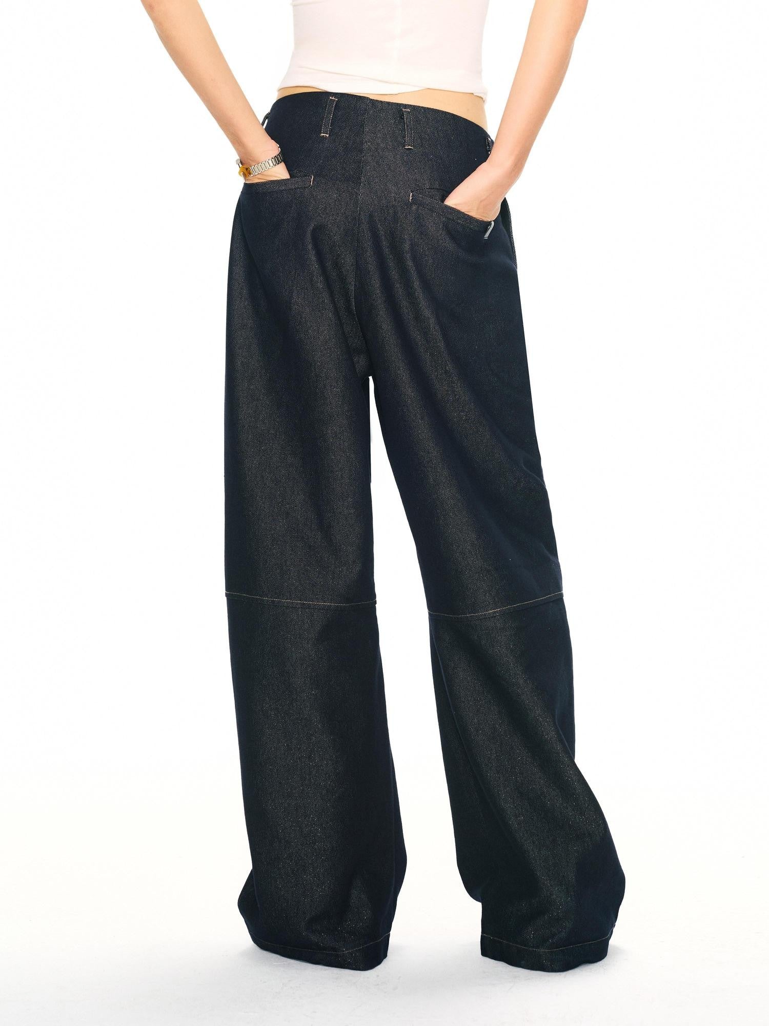 2th Desire Shimmer Contrast Stitching High Waist Button Women&
