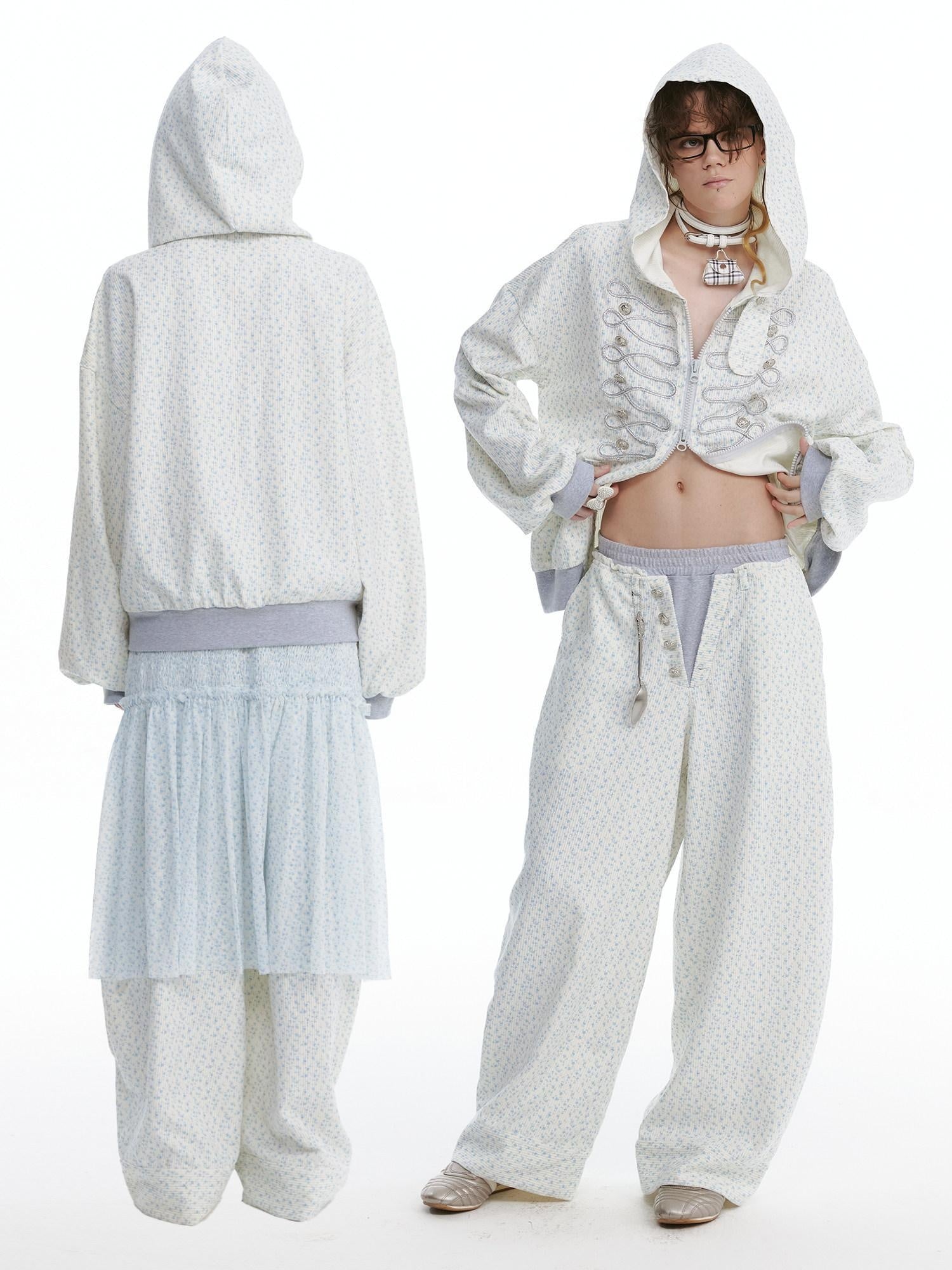 nit alcove Floral Zip Hoodie Loose Fit Long Sleeve Unisex Long Pants Top & Pants Sets