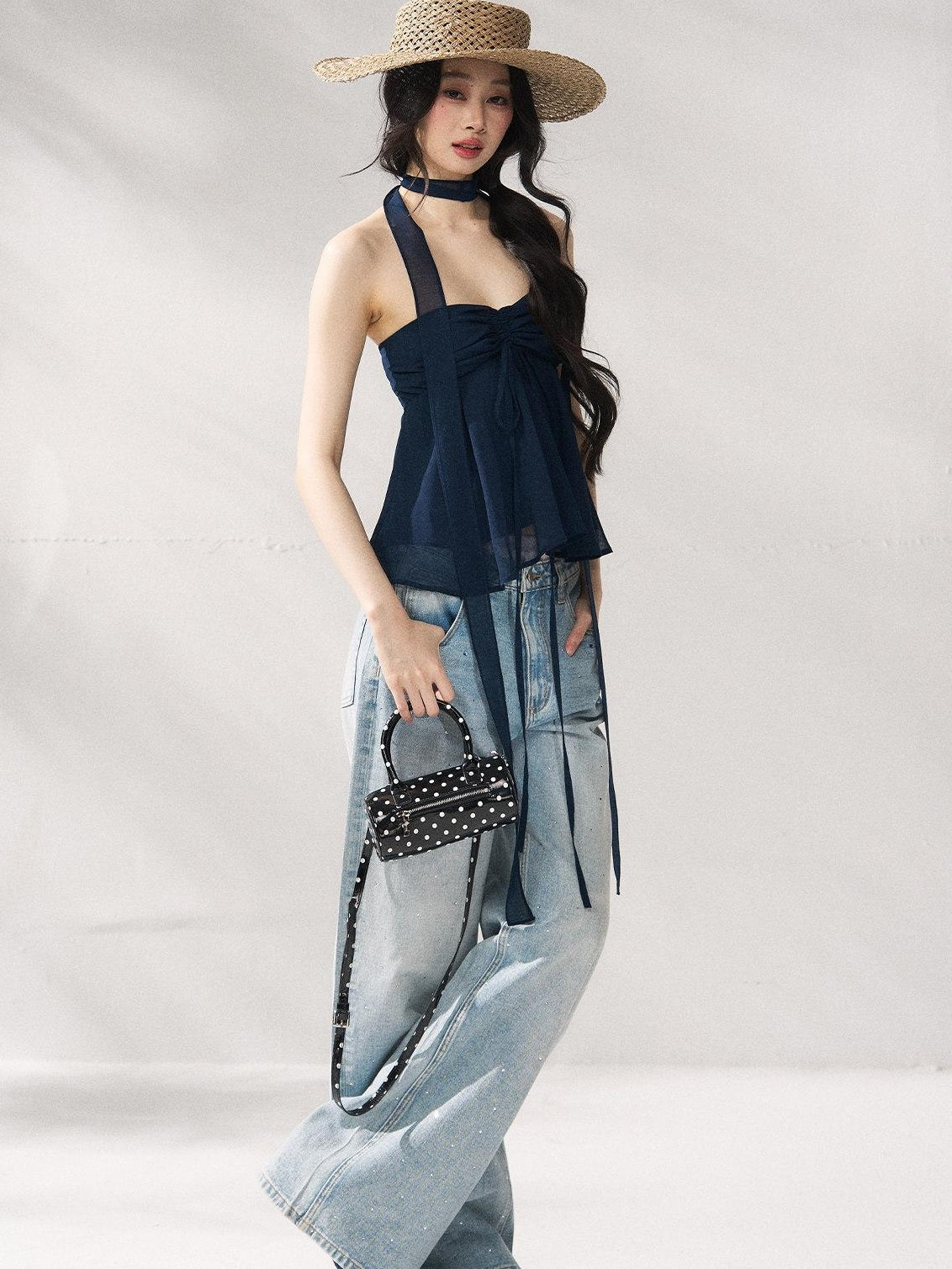 7Shiftin Tie Front Cropped Loose Fit Versatile Solid Color S M L Tube Tops