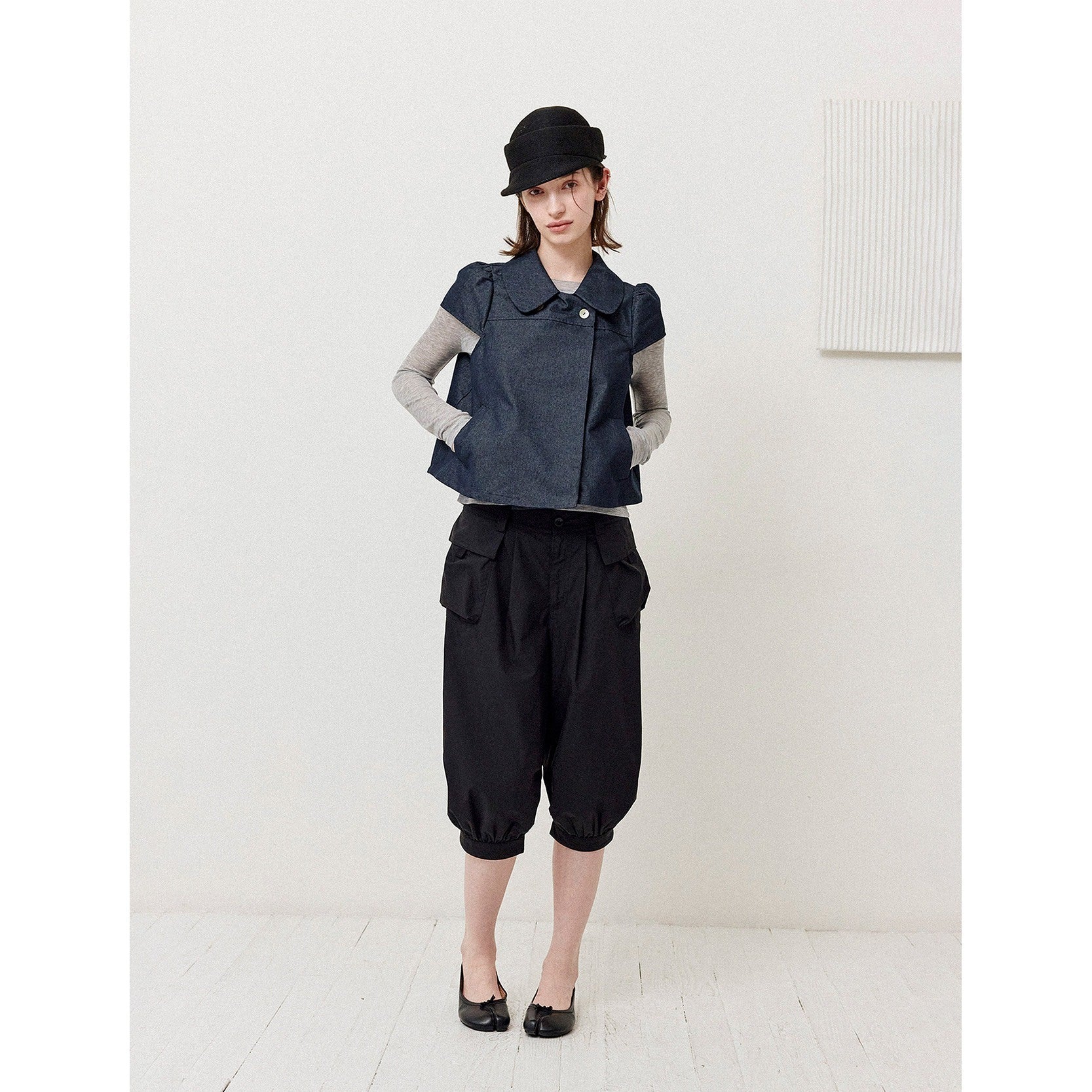 DKZ_OFFICIAL_Deep_Blue_Double_Buttons_Doll_Collar_Puff_Sleeves_Women&