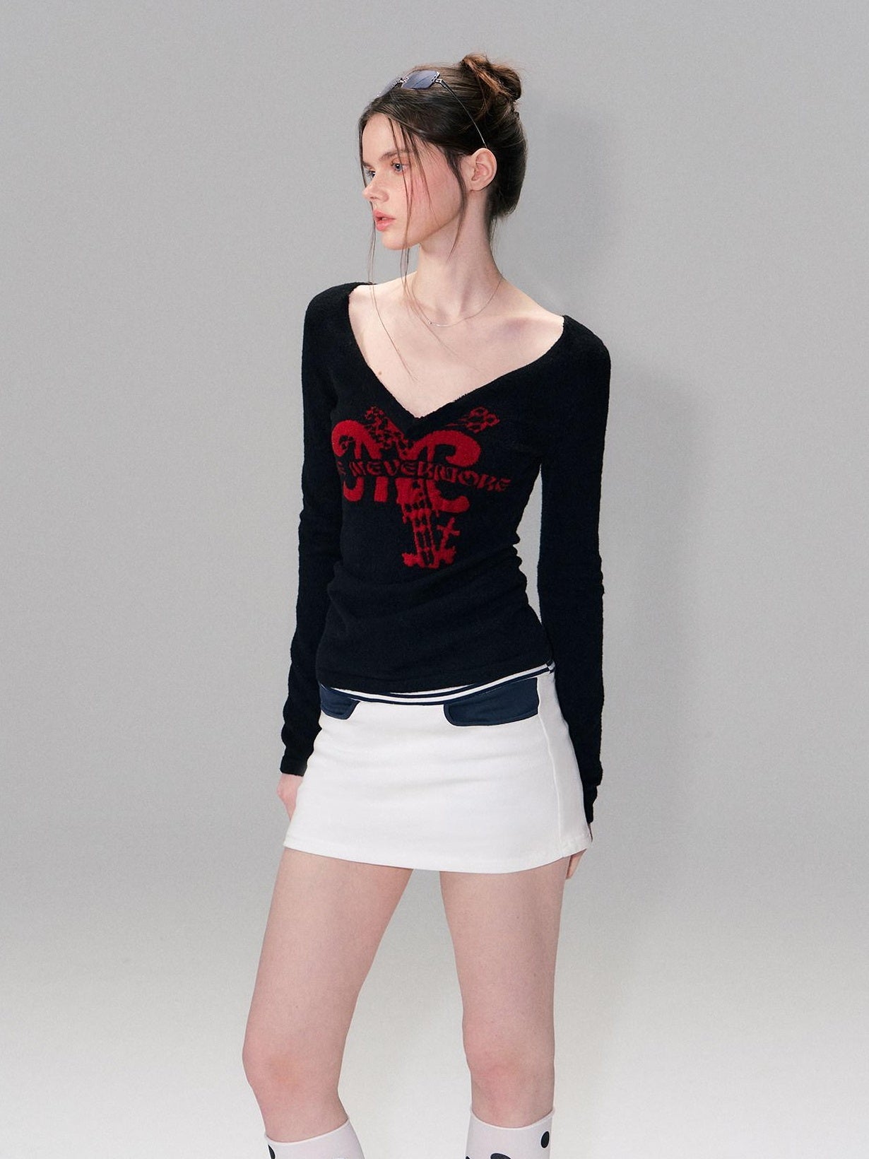 The NeverMore Thick Cozy Letter Print Contrast Slim Fit Sexy Black Women Long Sleeve T-Shirts