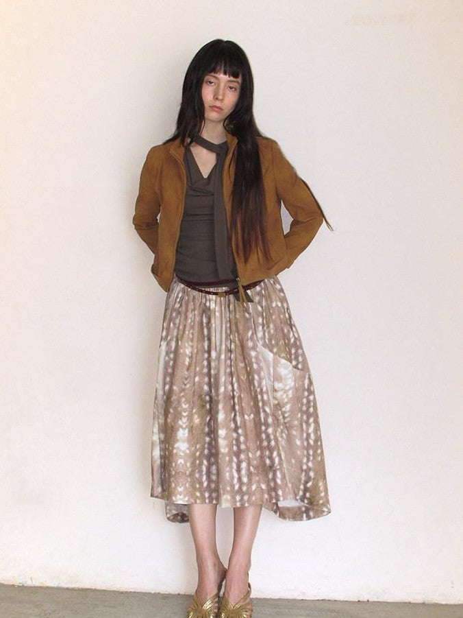Mito de dar Deer Spot Brown Asymmetric Patchwork Women&