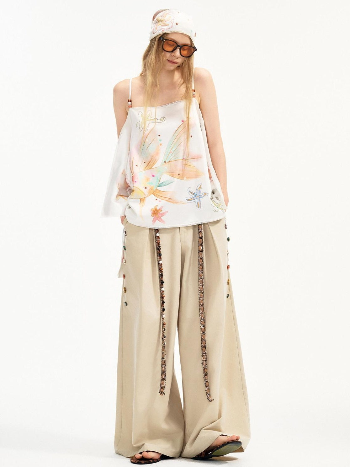 OuttheBlue Cotton Lyocell Minimal Natural Waist Zipper Light Grey Khaki Wide Leg Pants