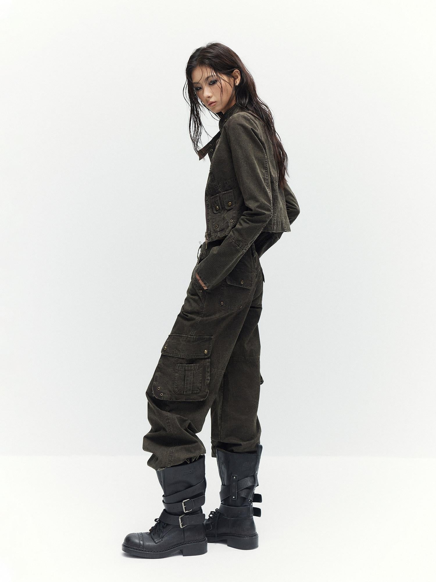 Low pixel High Waist 100 Percent Cotton Vintage Slim Fit Women Coffee Brown Straight Pants