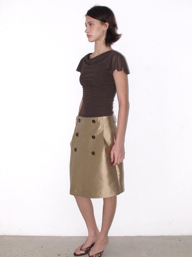 Mito de dar Champagne Gold Button Front A Line Silky Women&