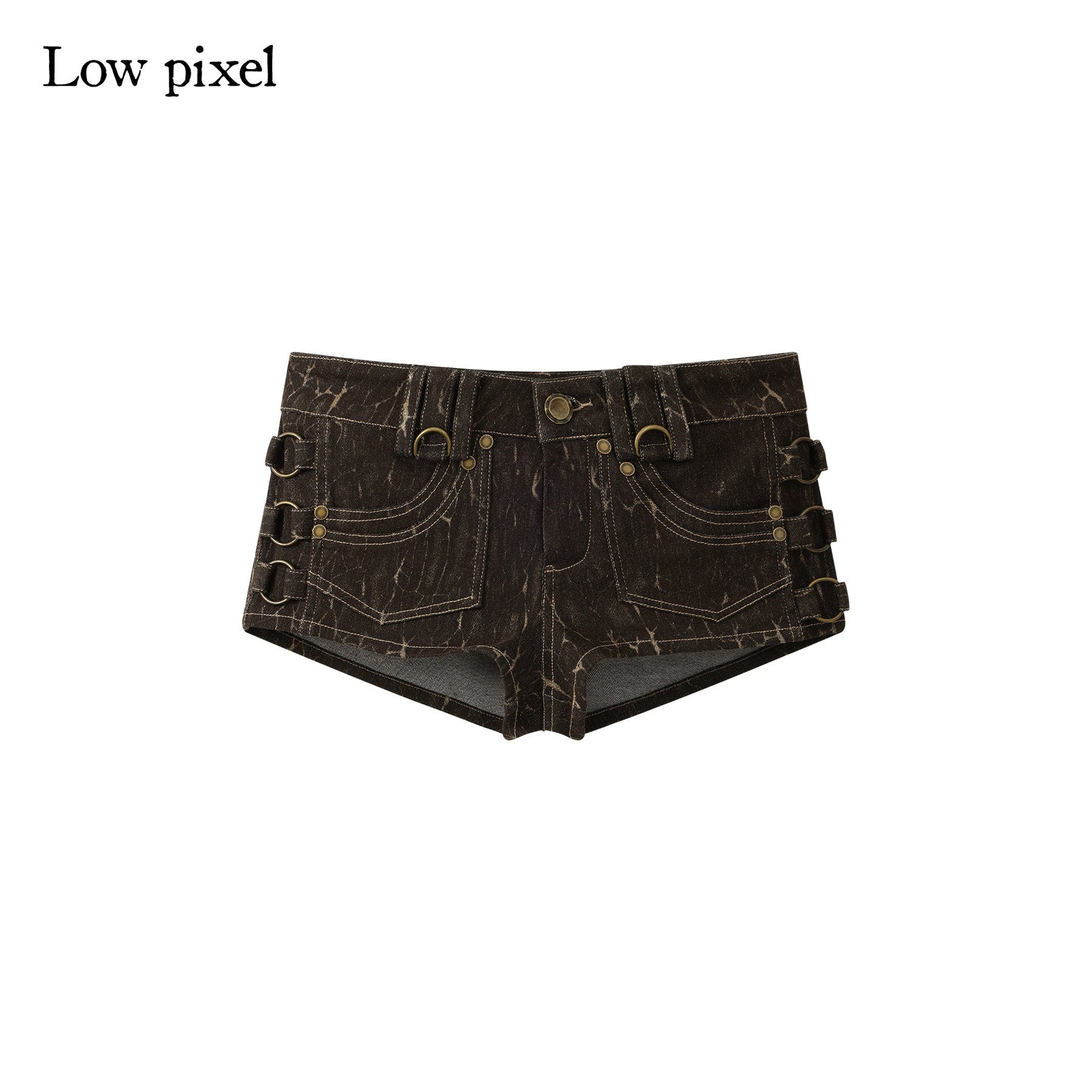 Low pixel Cotton Blend Low Rise Slim Fit Urban Microflare Button Fly Brown Mini Shorts