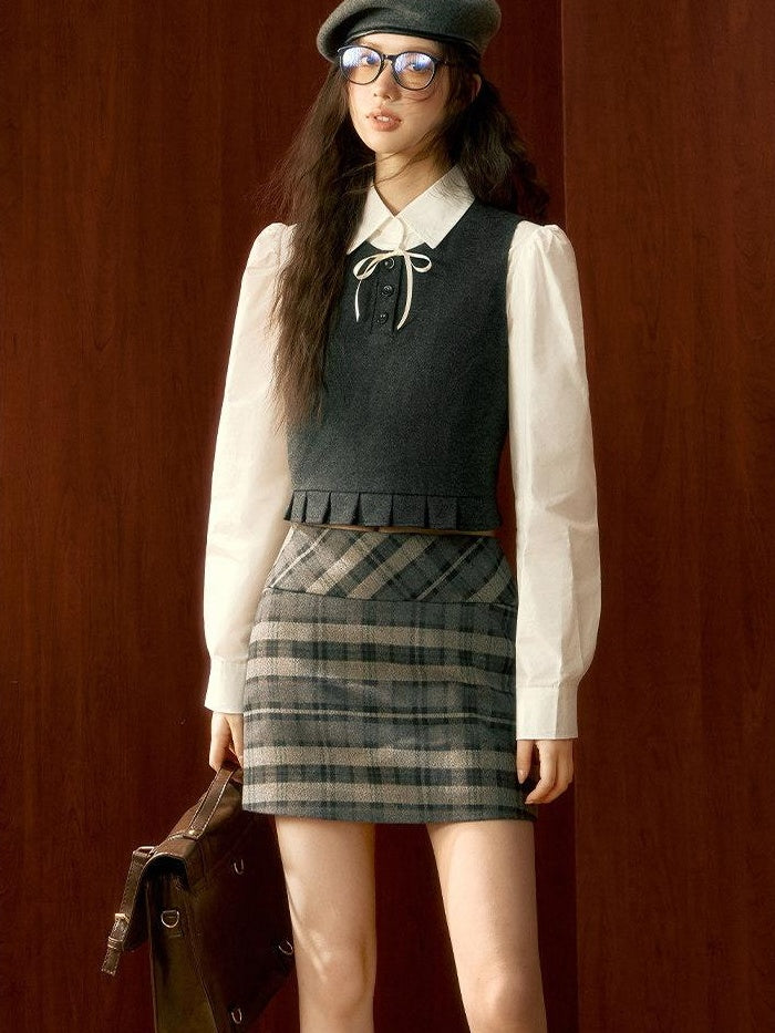 7Shiftin High Waist Cotton Plaid A Line Slim Fit Casual Girls Mini Skirts